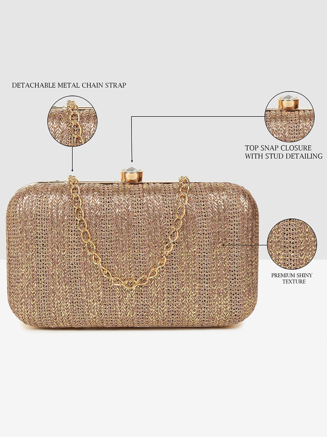 Ladies Gold Purse Handbag with Detachable Chain Sling Strap