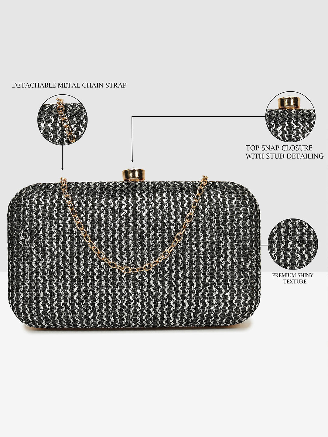 Ladies Black Purse Handbag with Detachable Chain Sling Strap