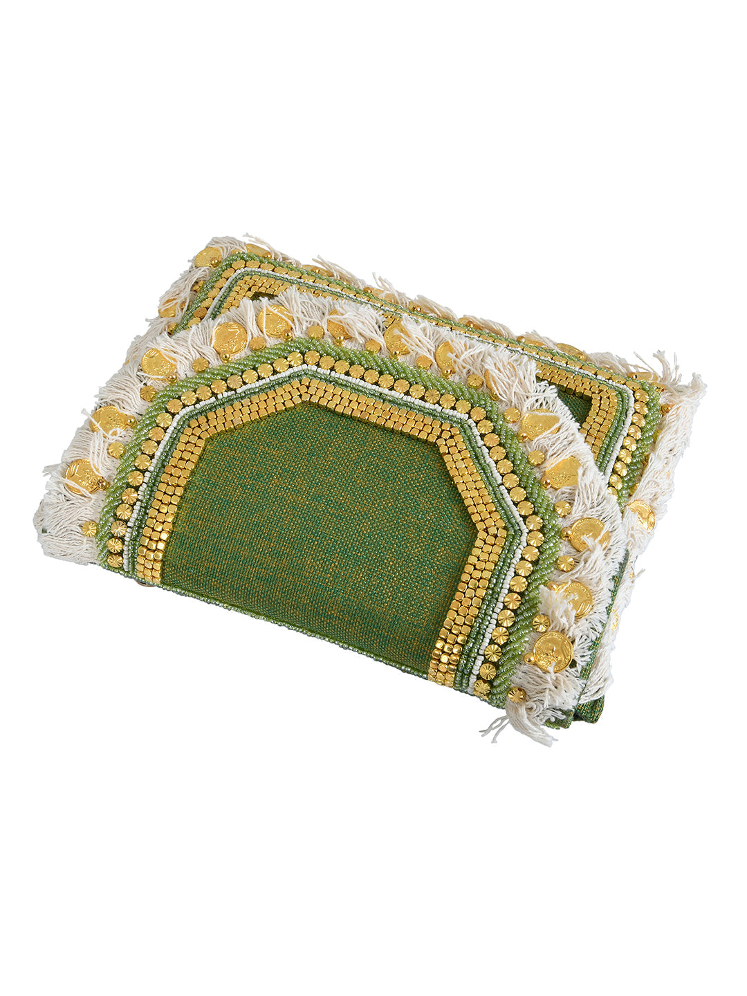 Green Clutch with Embellishments and Embroidery