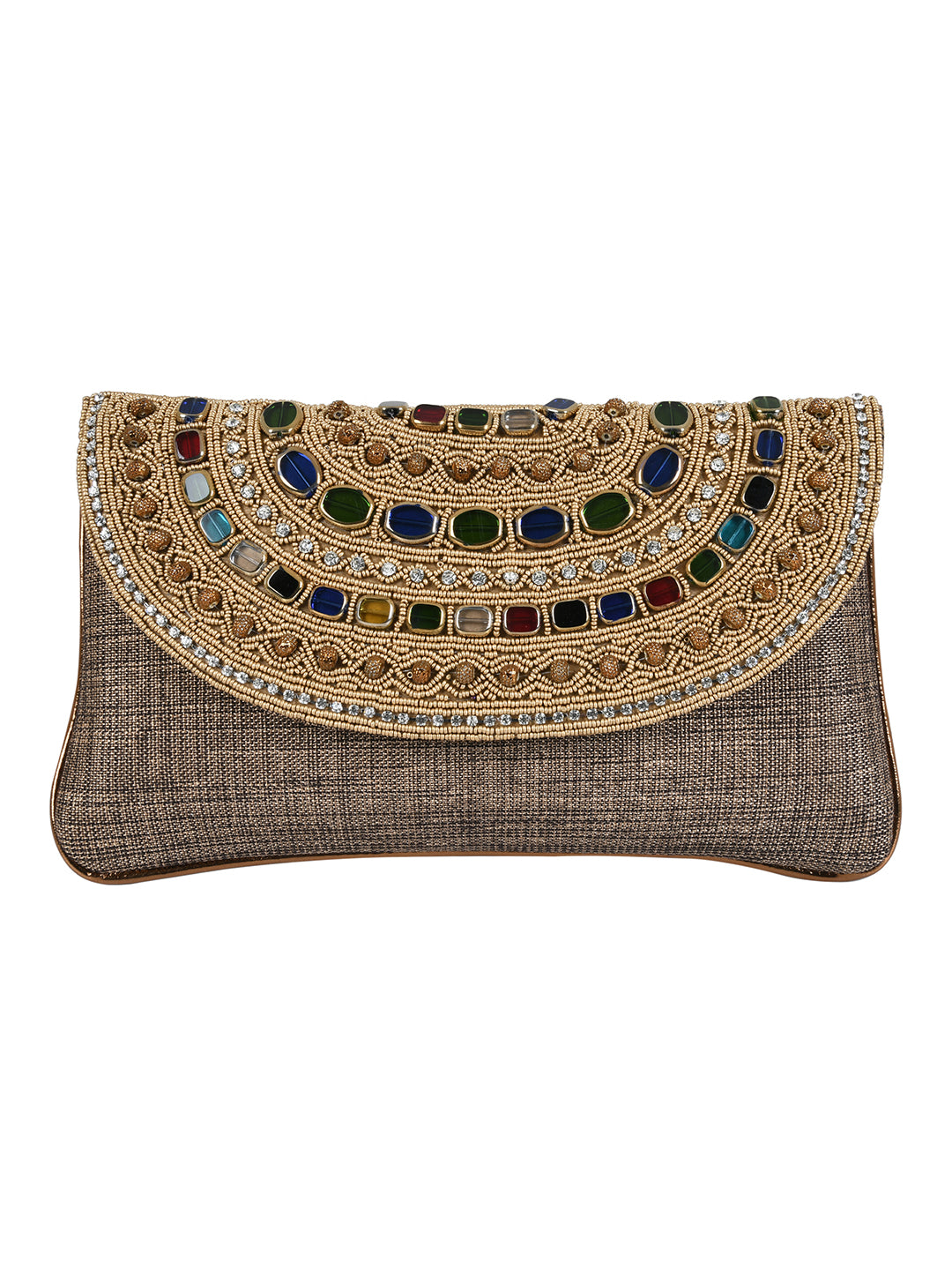 Brown Purse with Embellishments and Embroidery