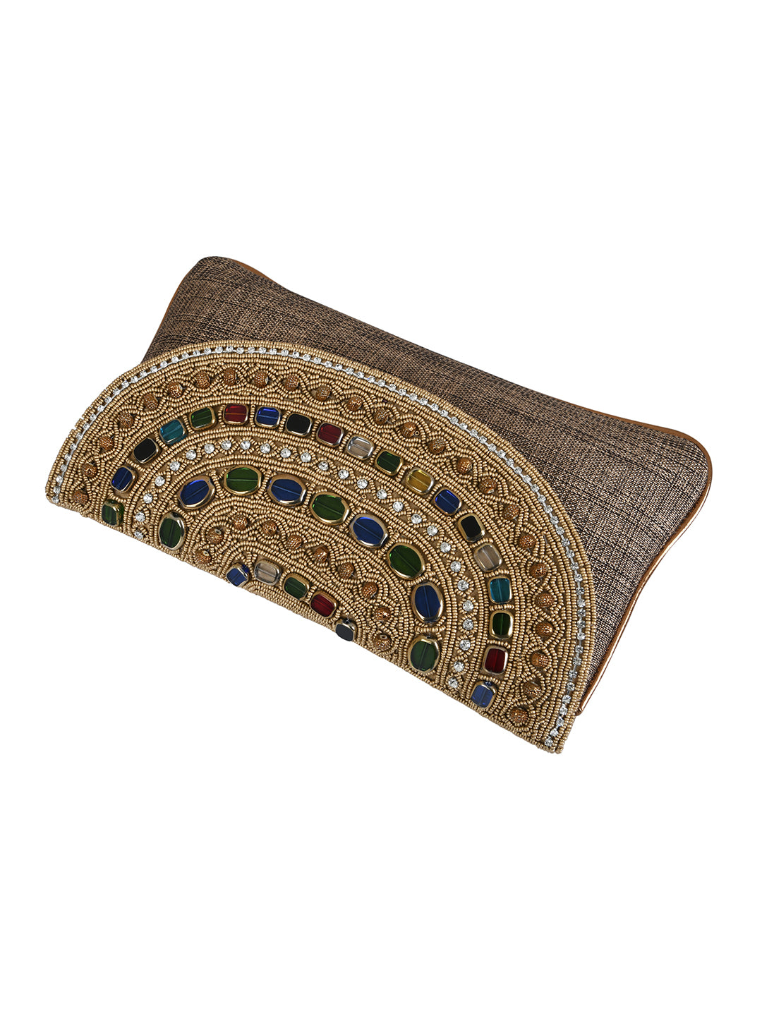Brown Purse with Embellishments and Embroidery