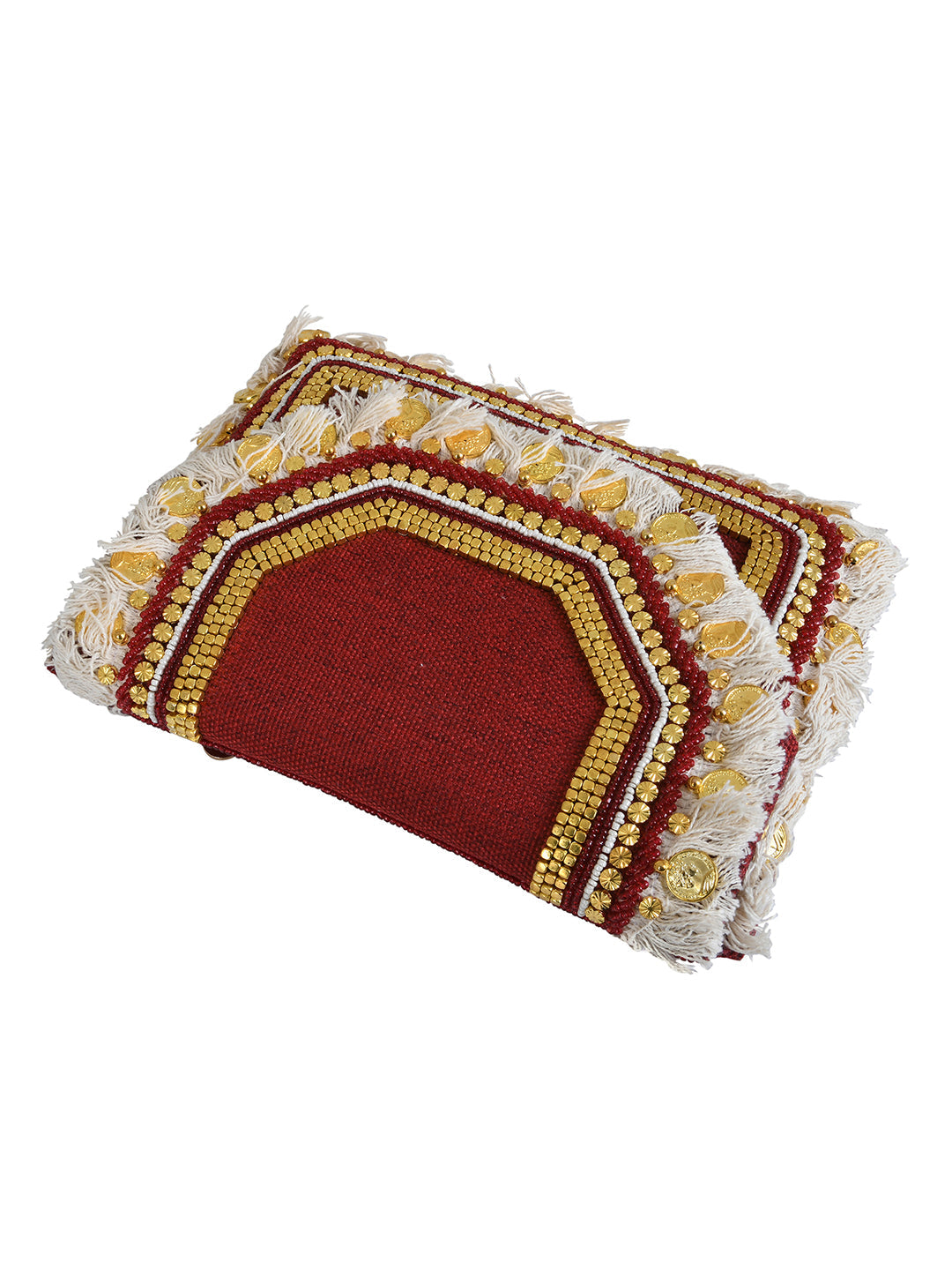 Red Purse with Embellishments and Embroidery