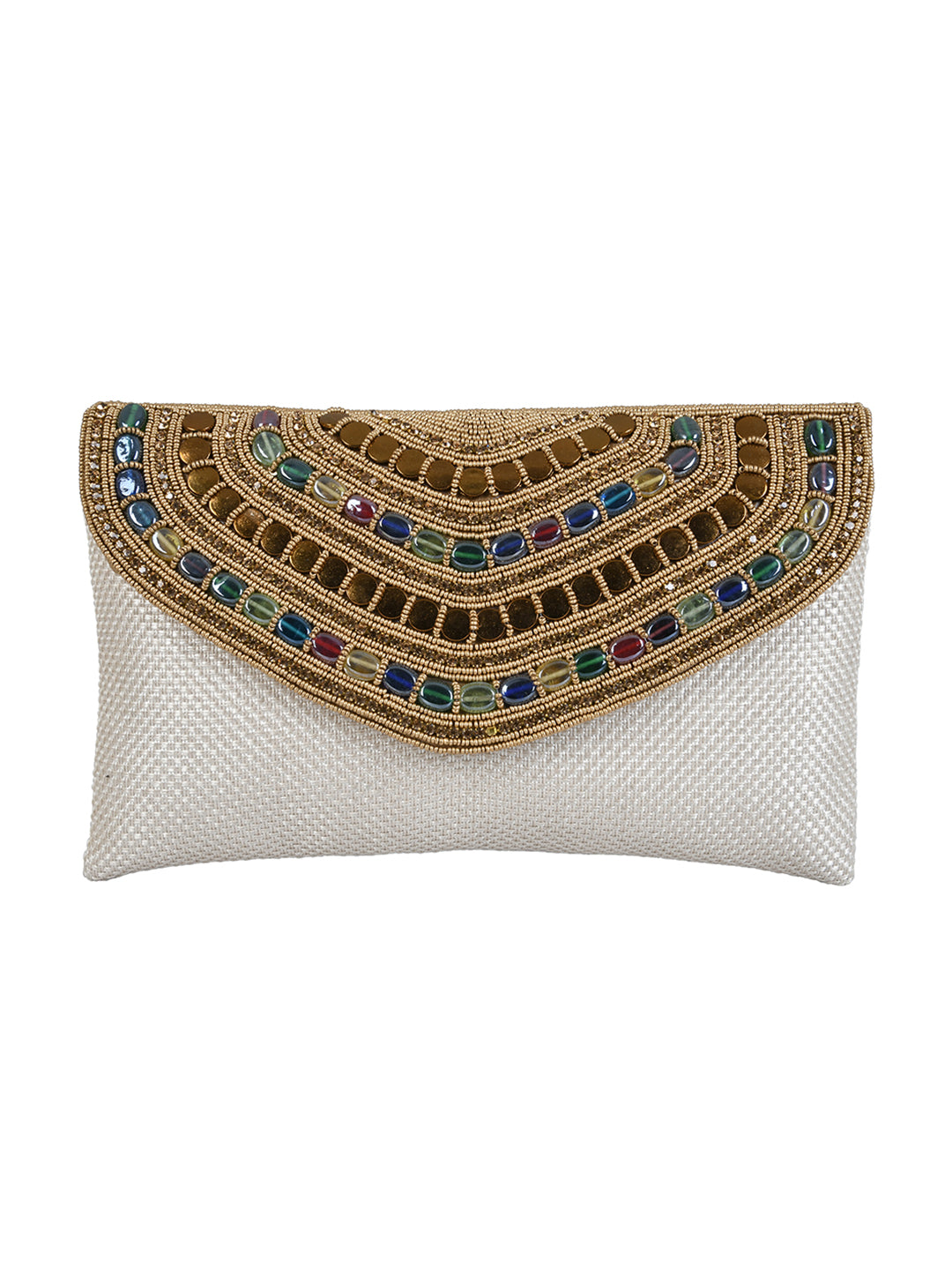 White Purse with Embellishments and Embroidery