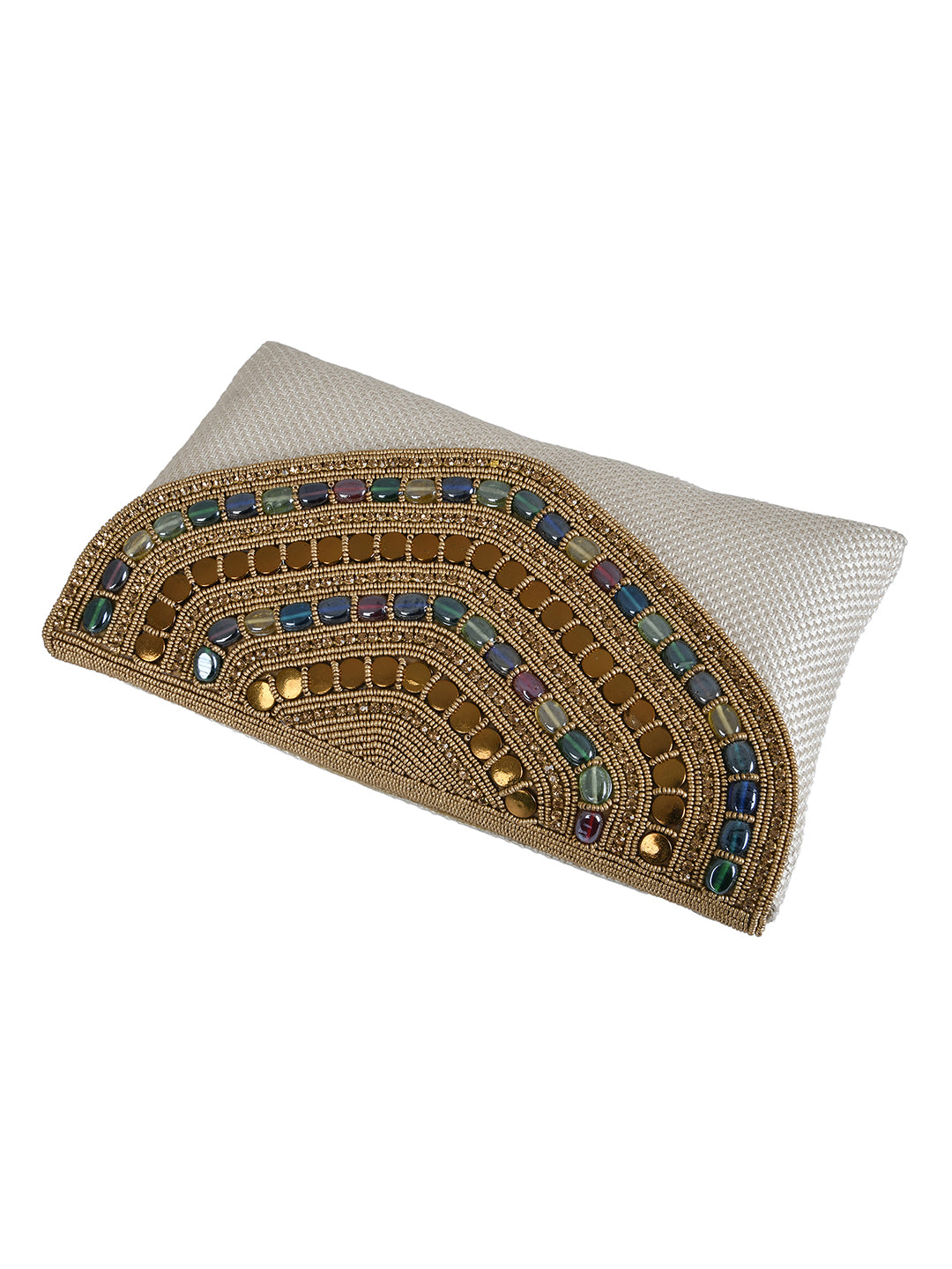 White Purse with Embellishments and Embroidery
