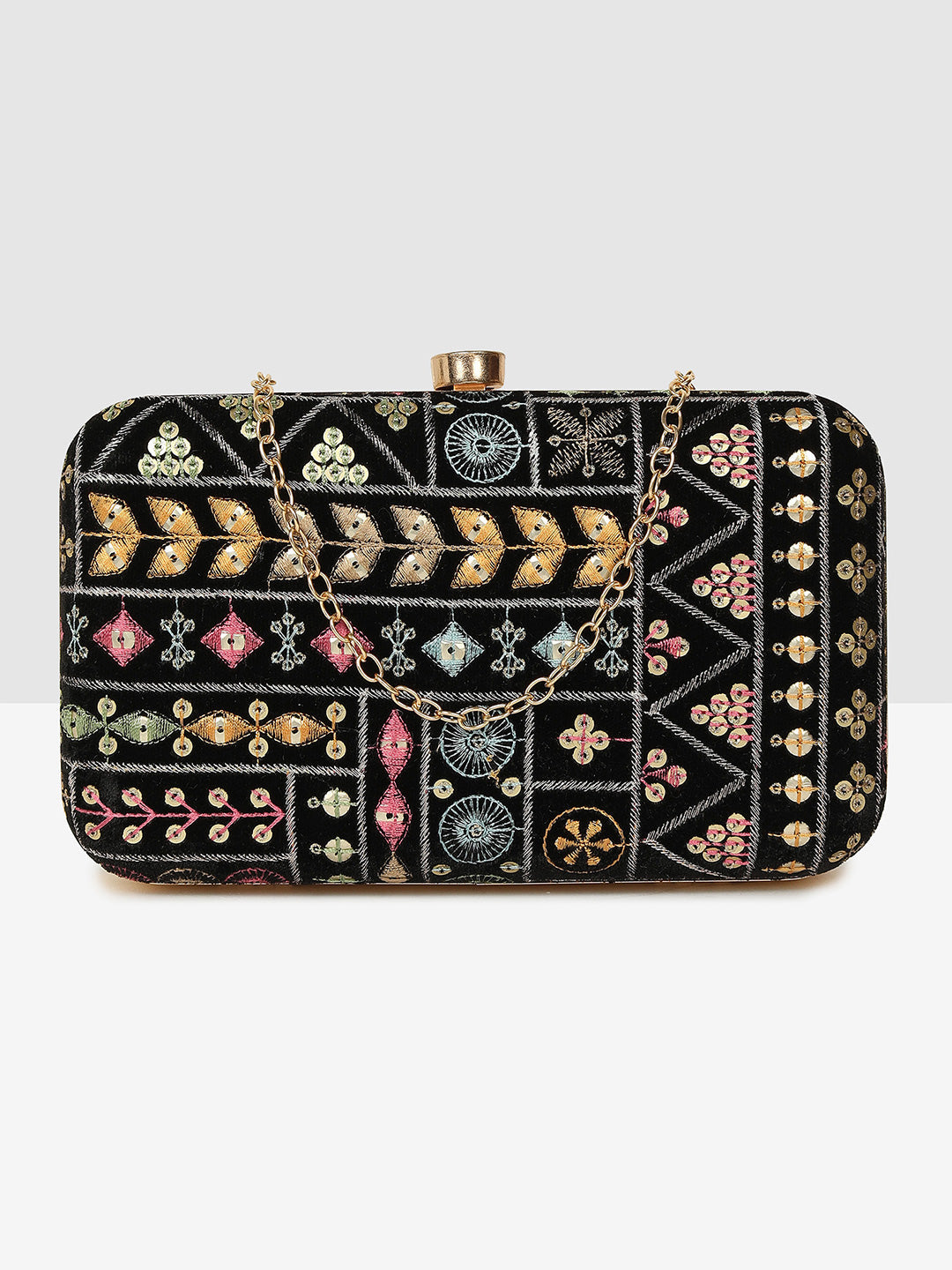 Block Elegance Embroidered Frame Clutch