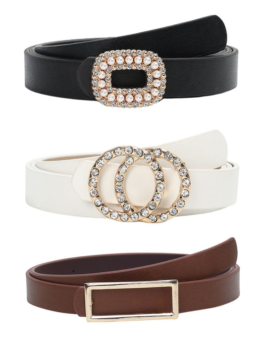 CRUSSET Women Pack Of 3 Solid PU BeltsCB5614