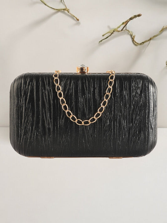 Black Purse with Circular Multi-Shell Embellishments and Embroidery