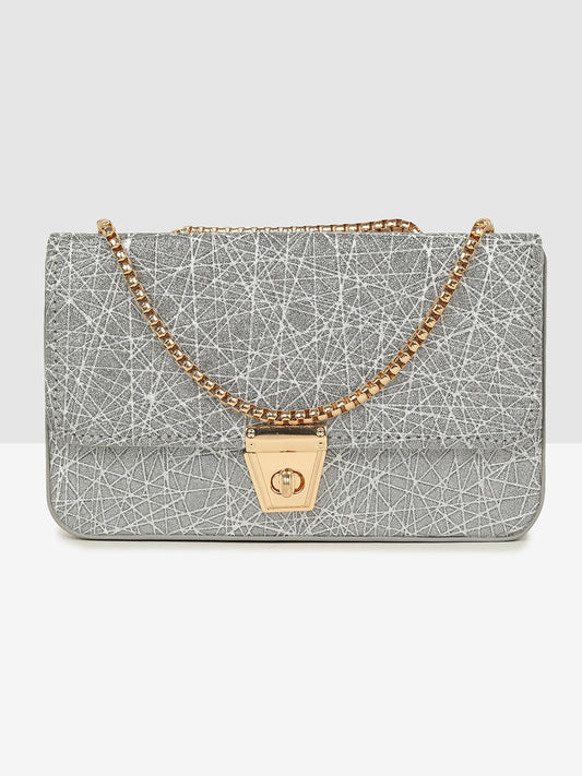 Silver Glitter Push-Lock Clutch