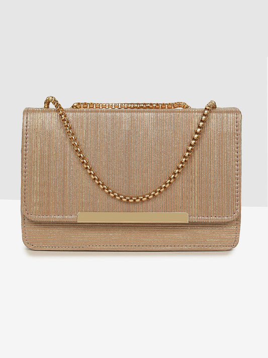 Golden Glitter Push-Lock Evening Clutch