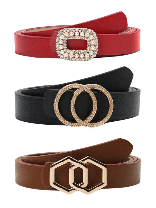 CRUSSET Women Pack Of 3 Solid PU BeltsCB5612