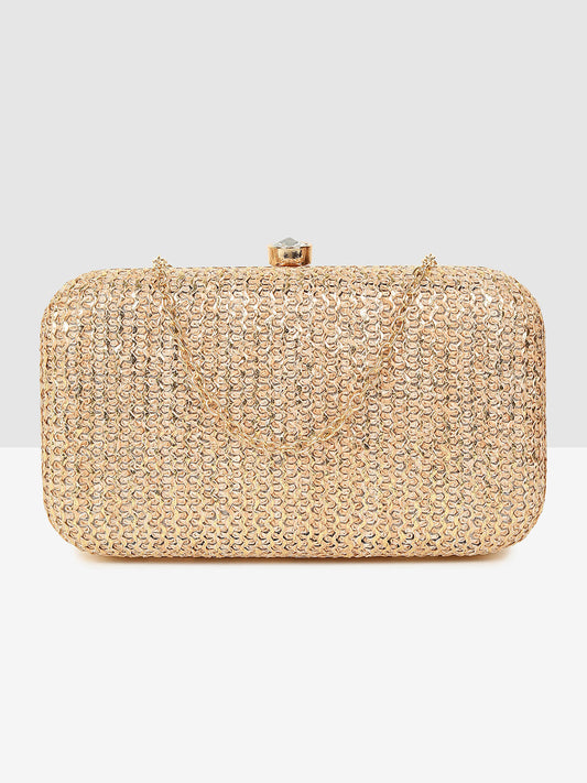 Ladies Gold Sparkle Frame Clutch