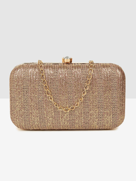 Ladies Gold Purse Handbag with Detachable Chain Sling Strap