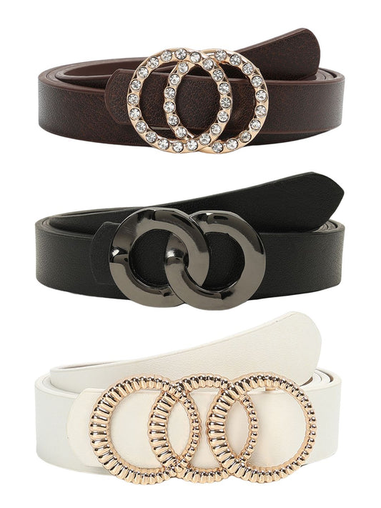 CRUSSET Women Pack Of 3 Solid PU BeltsCB5613