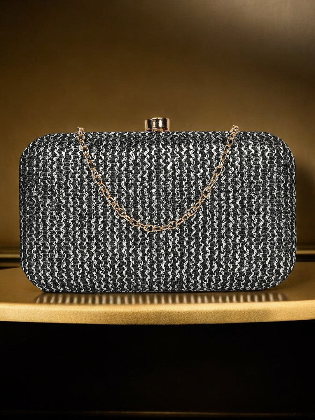 Ladies Black Purse Handbag with Detachable Chain Sling Strap