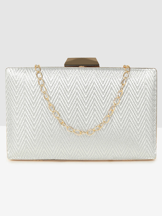 Ladies Silver Purse Handbag with Detachable Chain Sling Strap