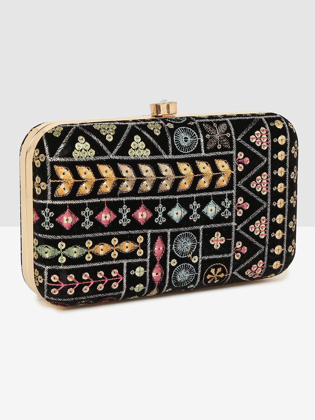 Block Elegance Embroidered Frame Clutch