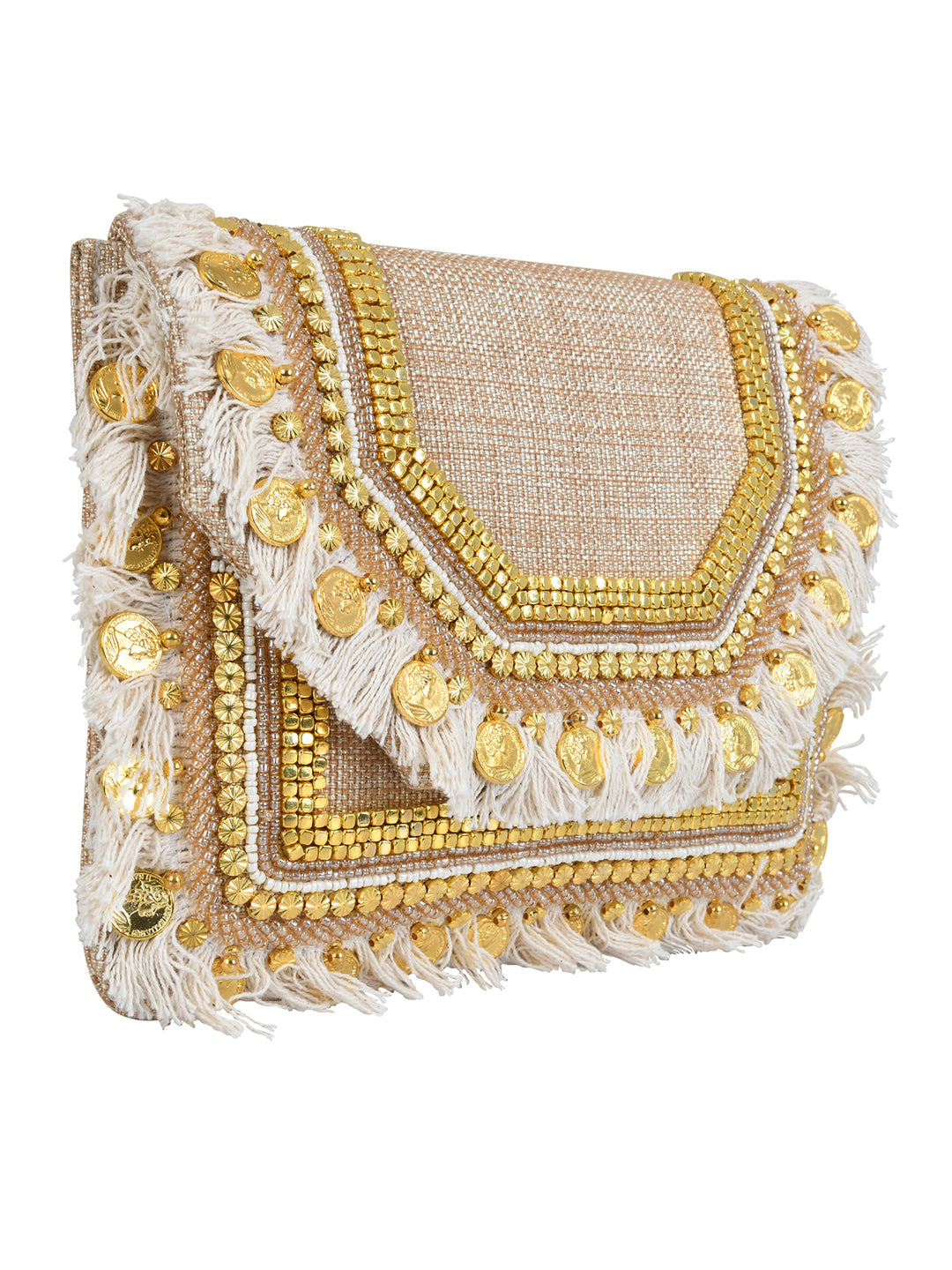 Beige Purse with Embellishments and Embroidery