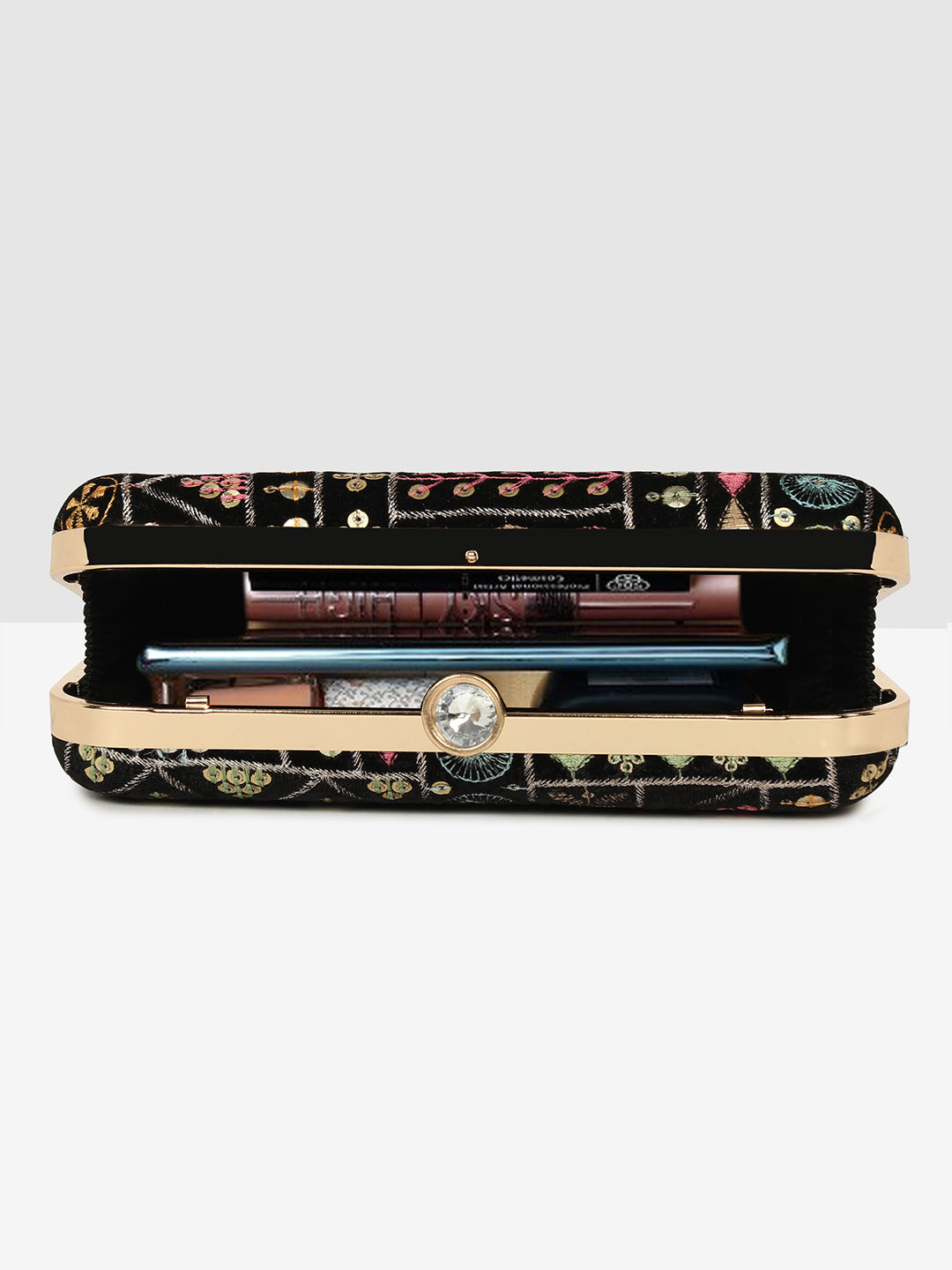 Block Elegance Embroidered Frame Clutch