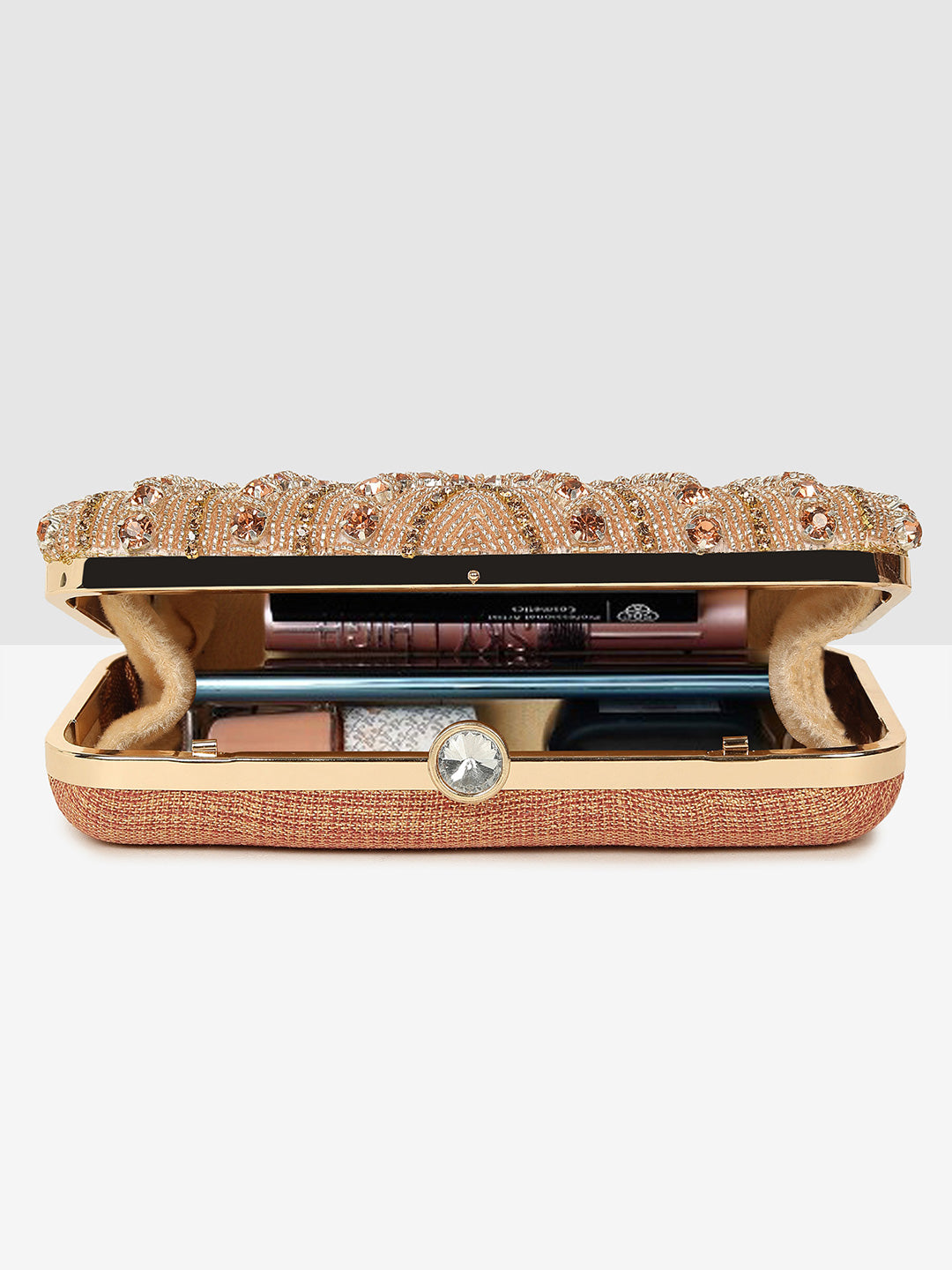 Pink Blossom Embellished Frame Clutch