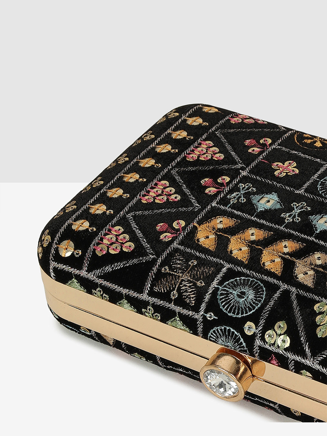 Block Elegance Embroidered Frame Clutch