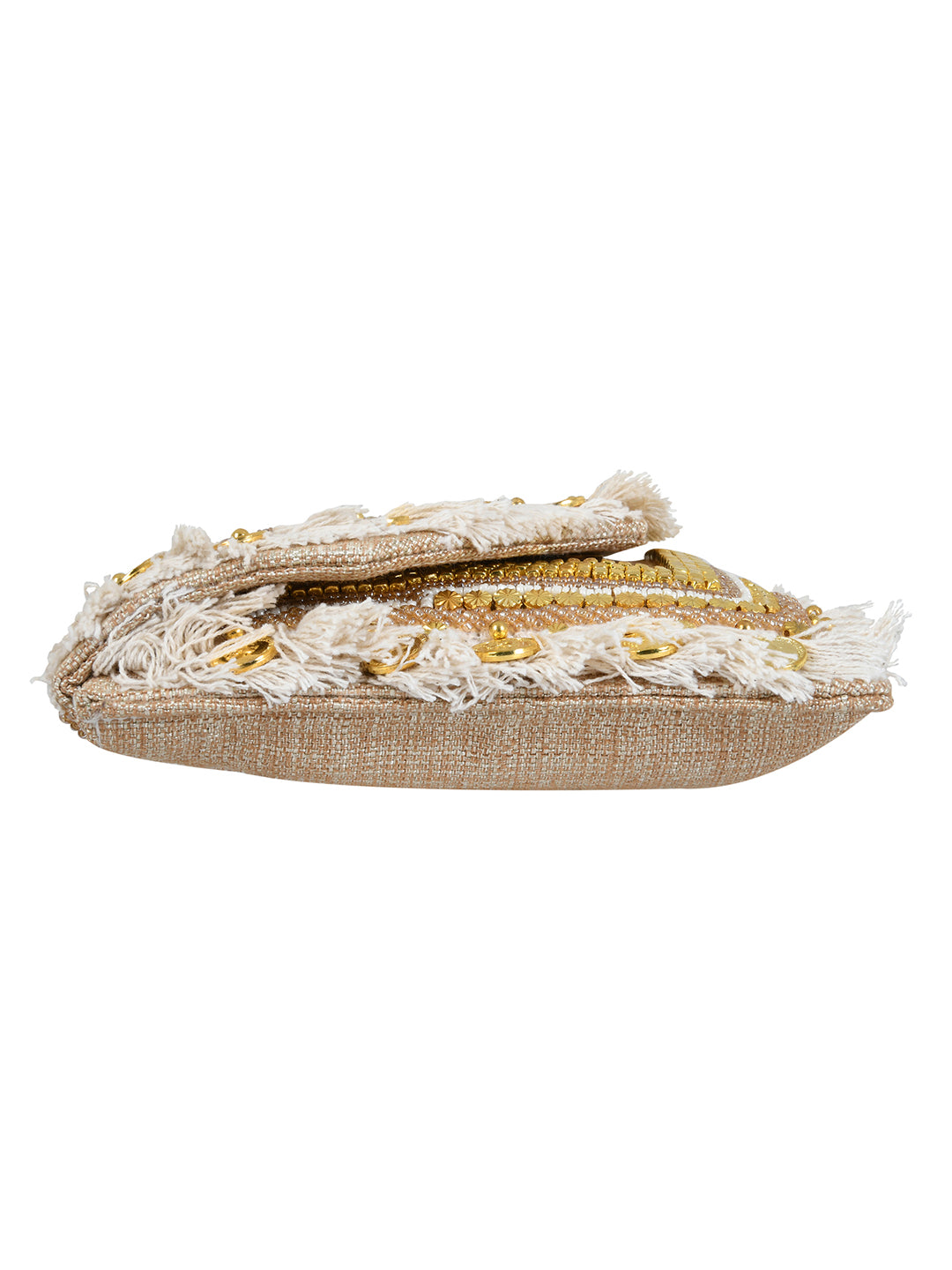 Beige Purse with Embellishments and Embroidery