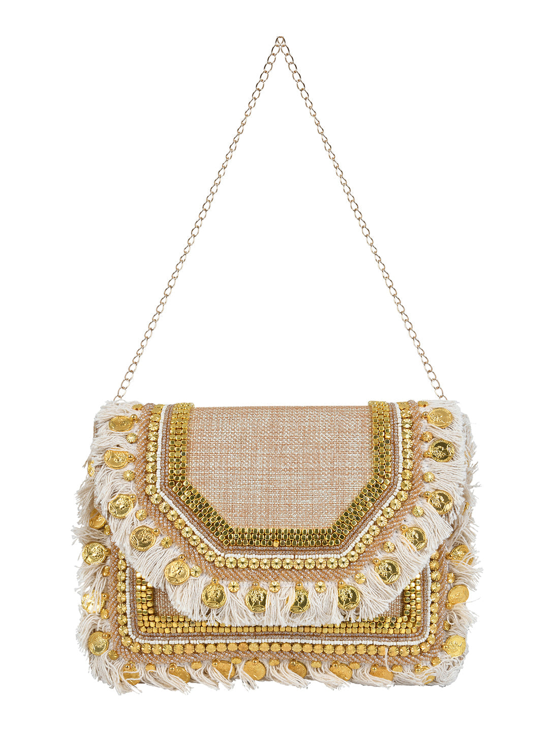 Beige Purse with Embellishments and Embroidery