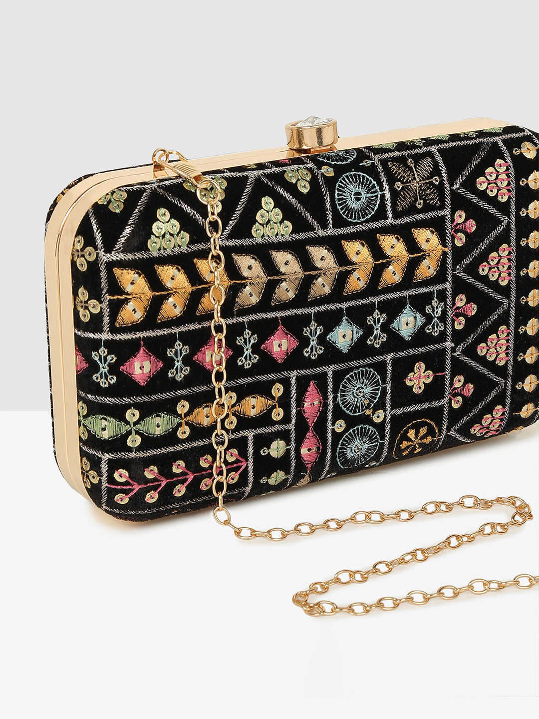 Block Elegance Embroidered Frame Clutch