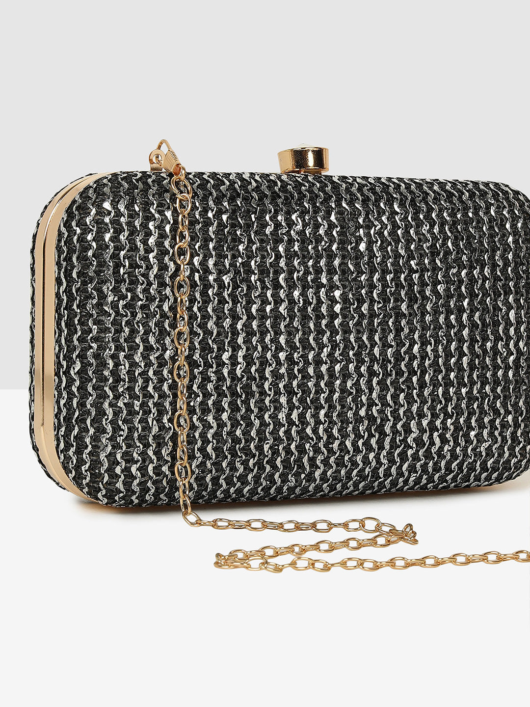 Ladies Black Purse Handbag with Detachable Chain Sling Strap