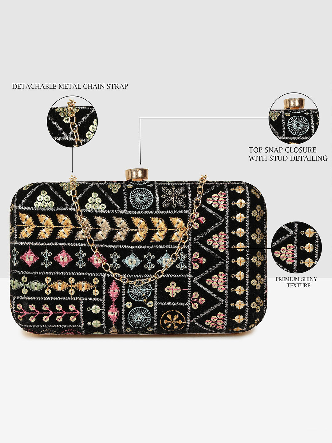 Block Elegance Embroidered Frame Clutch
