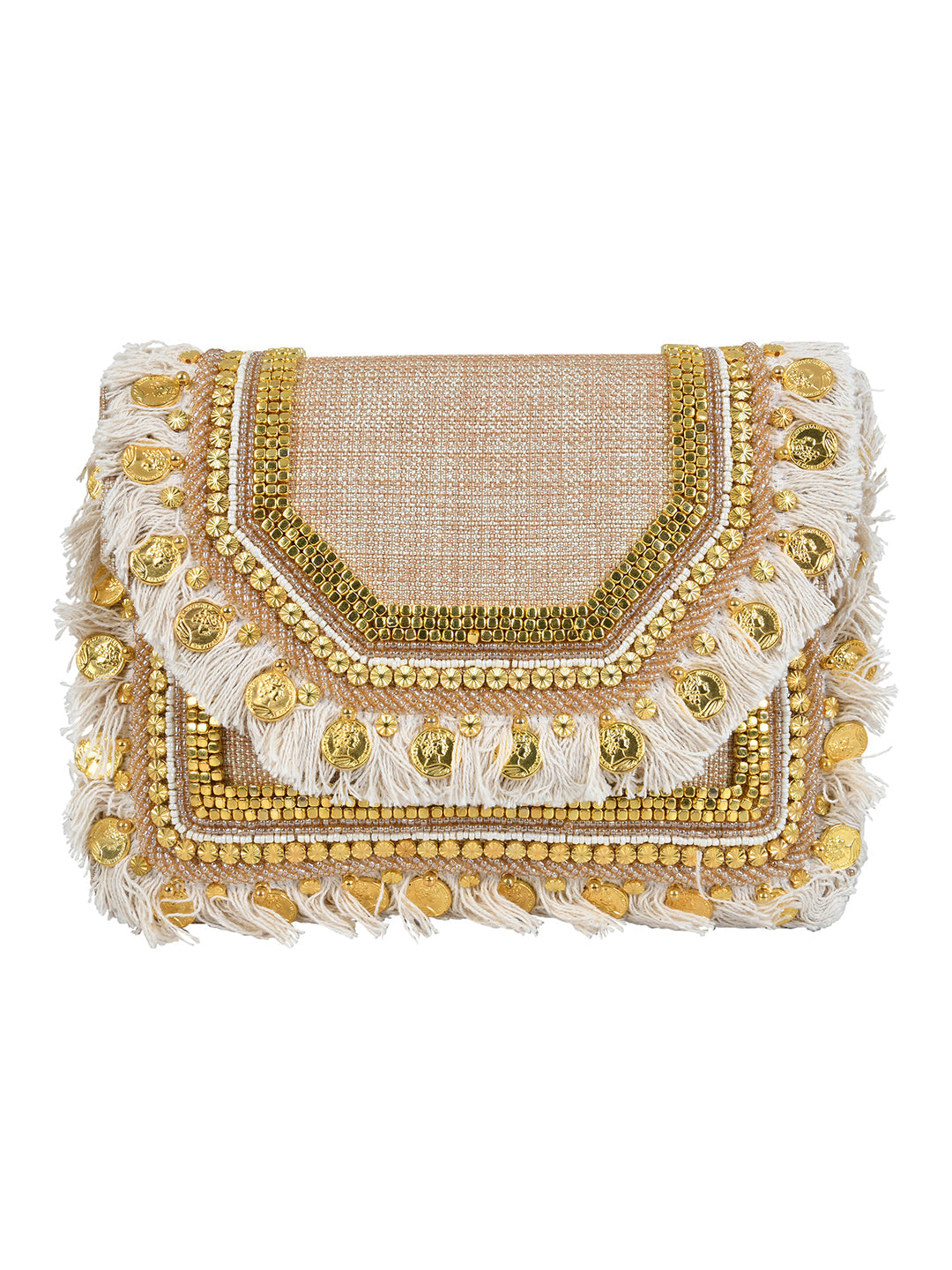 Beige Purse with Embellishments and Embroidery