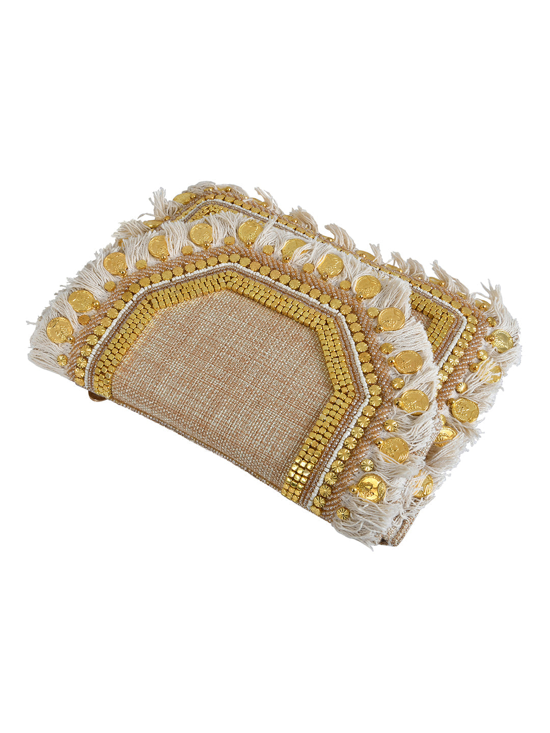 Beige Purse with Embellishments and Embroidery