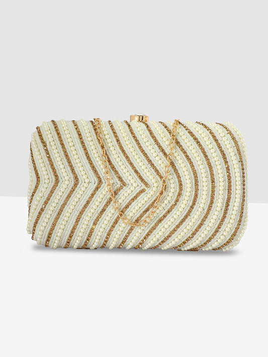 White Purse with Embellishments and Embroidery