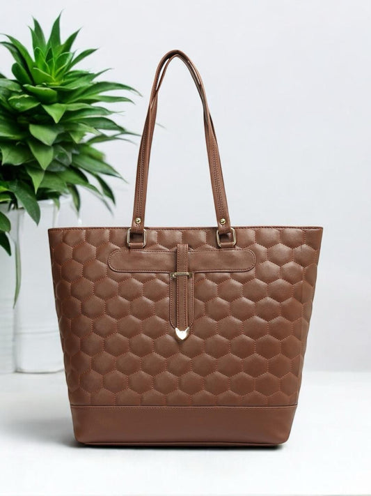Crusset Womens Brown Embossed Tote Bag Stylish Handbag & Shoulder Bag CH20773